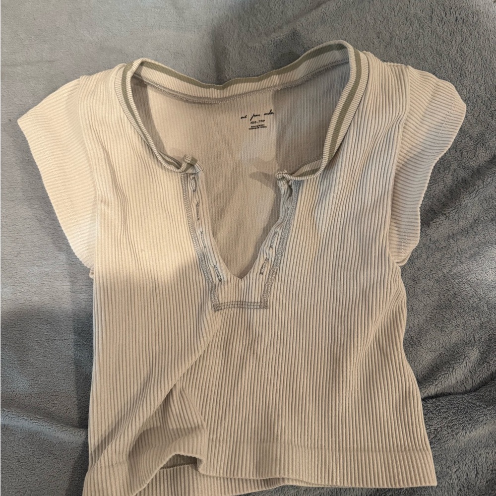 Urban Outfitters Cream Ribbed Short Sleeve Top